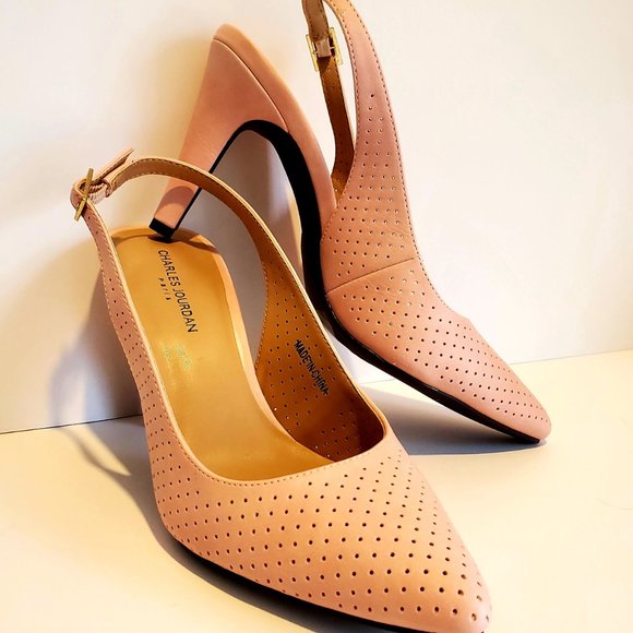 NIB * PINK Heeled Sandal Shoes Perforated Design Barbiecore Office Wedding guest - Picture 1 of 7